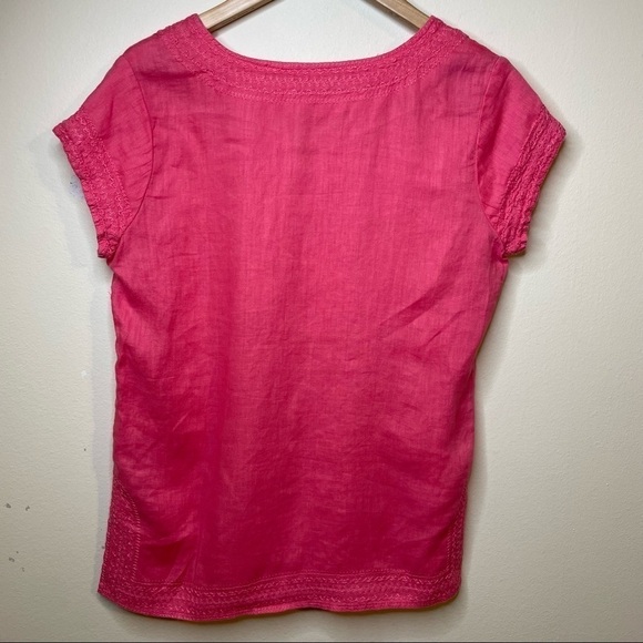 41. Pink 100% Linen Lagenlook Coastal Beach Blouse - Picture 3 of 8